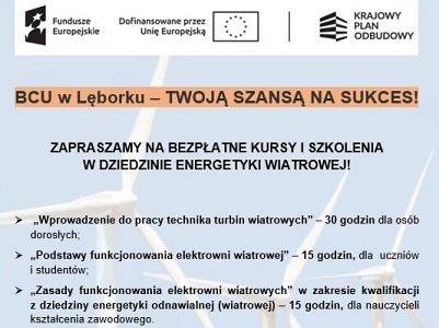 Trwają zapisy na darmowe szkolenia w Branżowym Centrum Umiejętności w zakresie energetyki wiatrowej!
